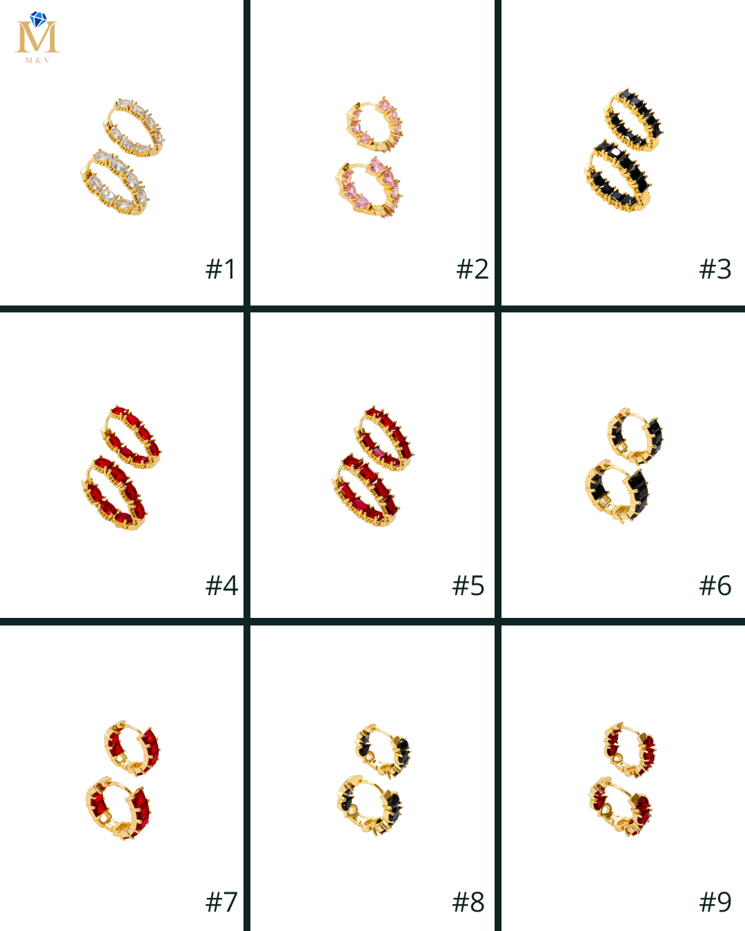 Aretes Huggies con Piedras M2 Oro Laminado
