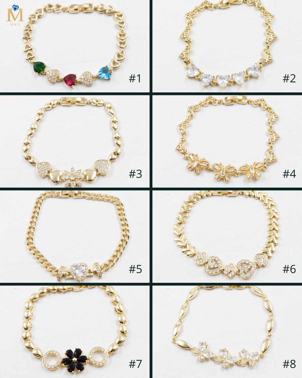 Pulseras Doradas con Piedras M10 Oro Laminado