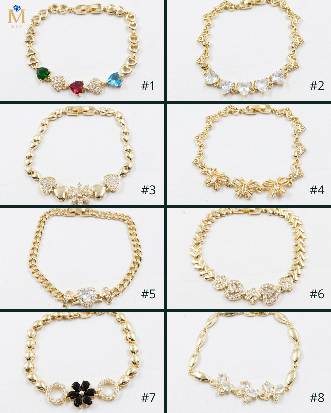 Pulseras Doradas con Piedras M10 Oro Laminado