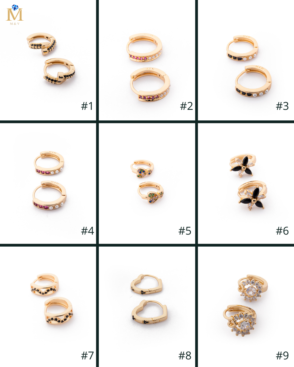 Aretes con piedras M3 Oro laminado