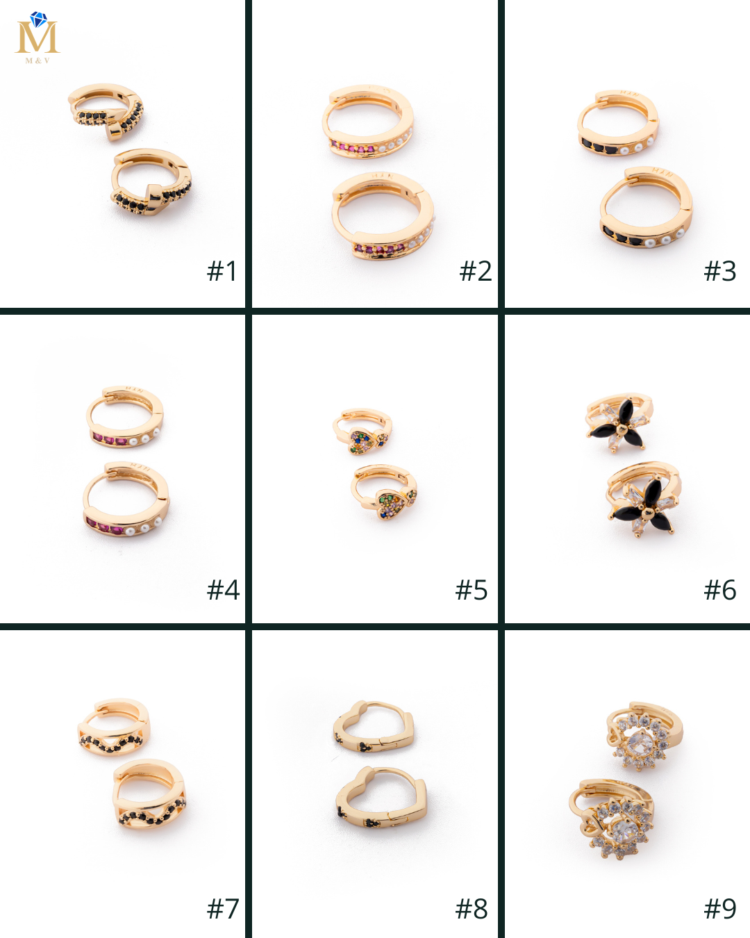 Aretes con piedras M3 Oro laminado