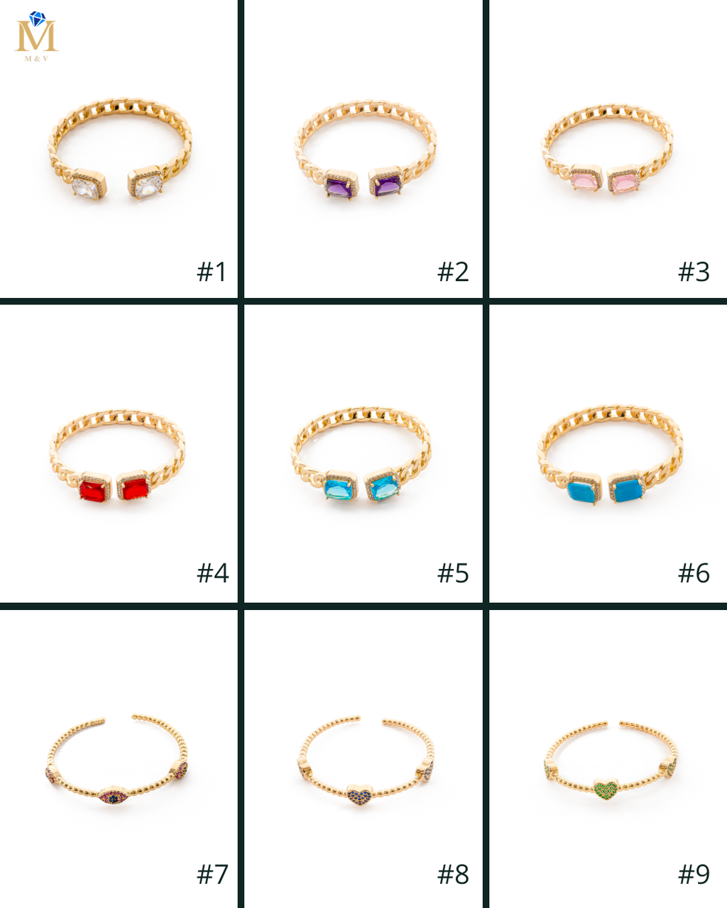 Brazalete Dorado con Piedras M1 Oro Laminado