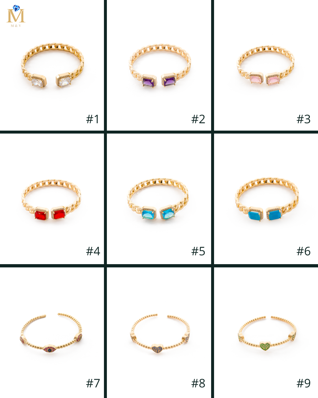 Brazalete Dorado con Piedras M1 Oro Laminado