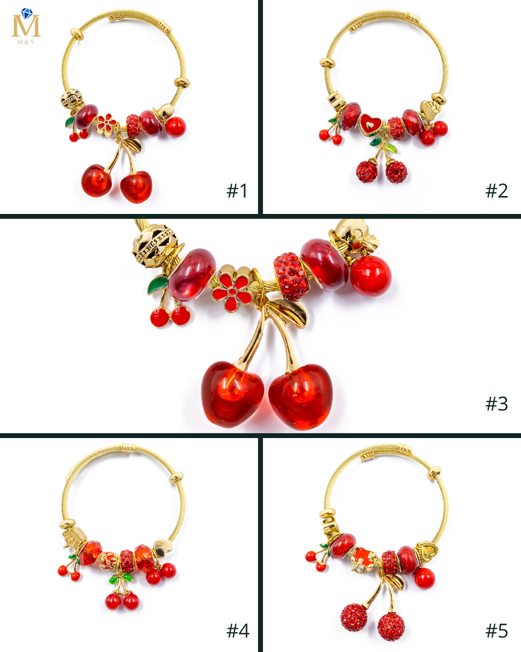 PULSERA DE PERLAS CON DIJE DE FRUTAS - M6 ORO LAMINADO