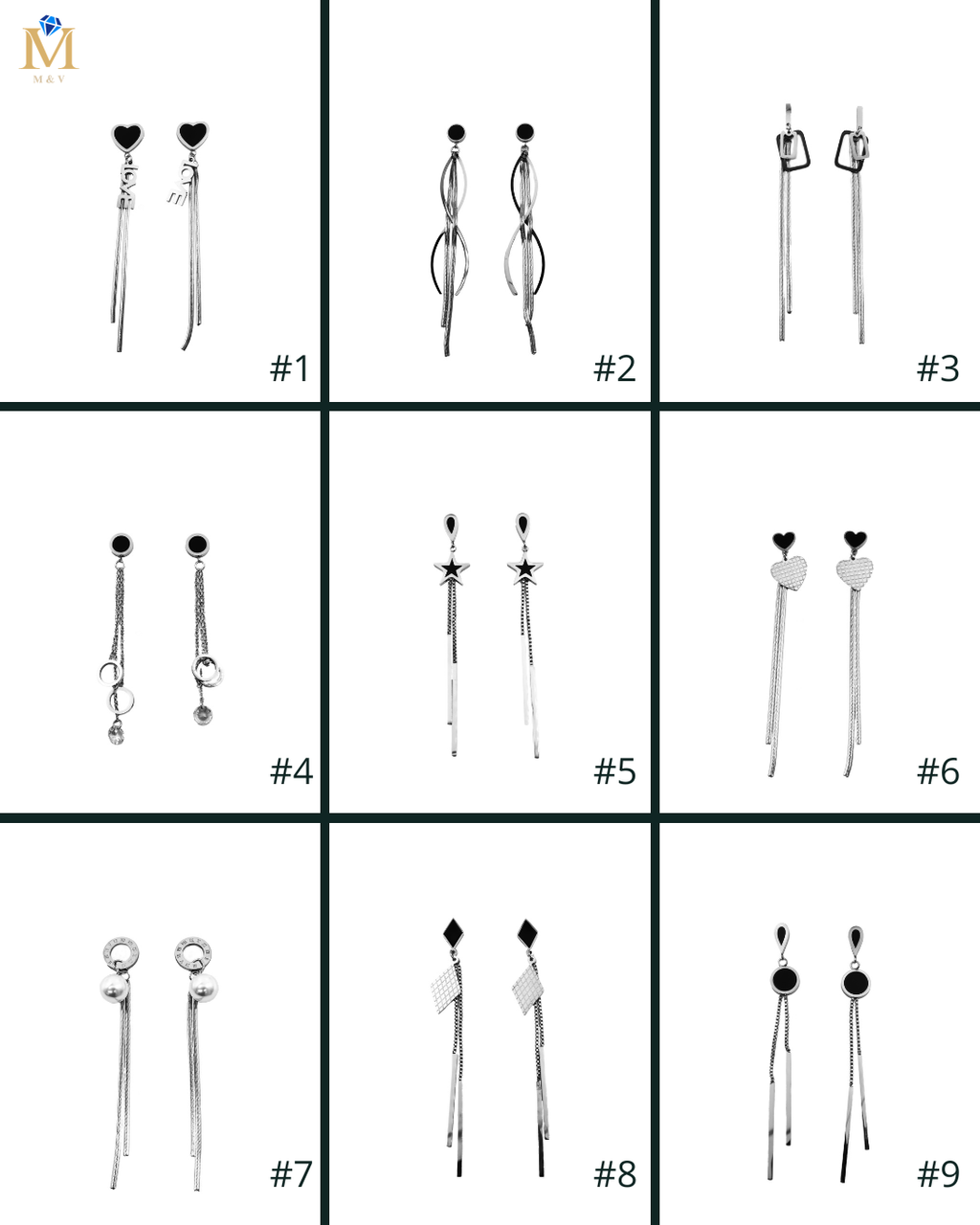 Aretes Largos Plateados M7 Oro Laminado
