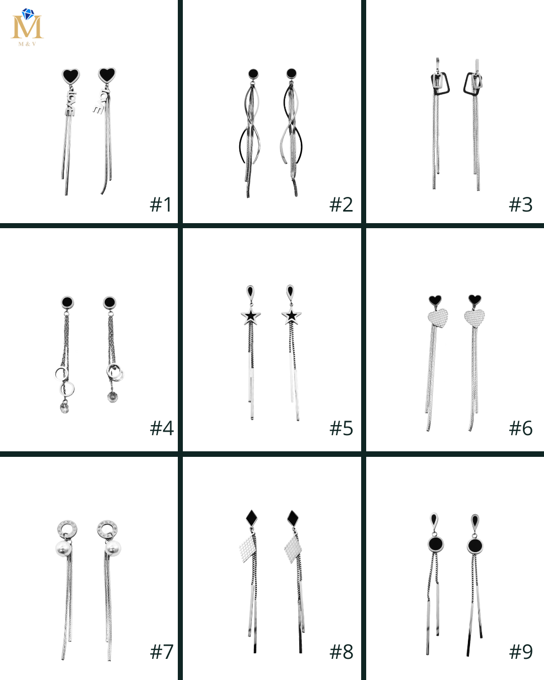 Aretes Largos Plateados M7 Oro Laminado
