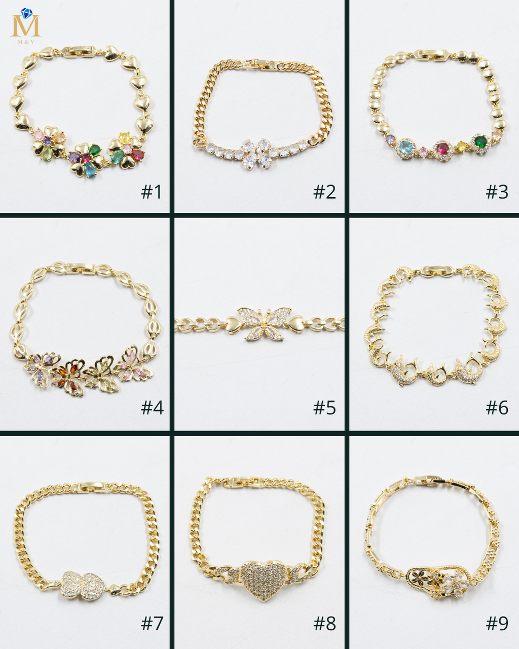 Pulseras Doradas con Piedras M5 Oro Laminado
