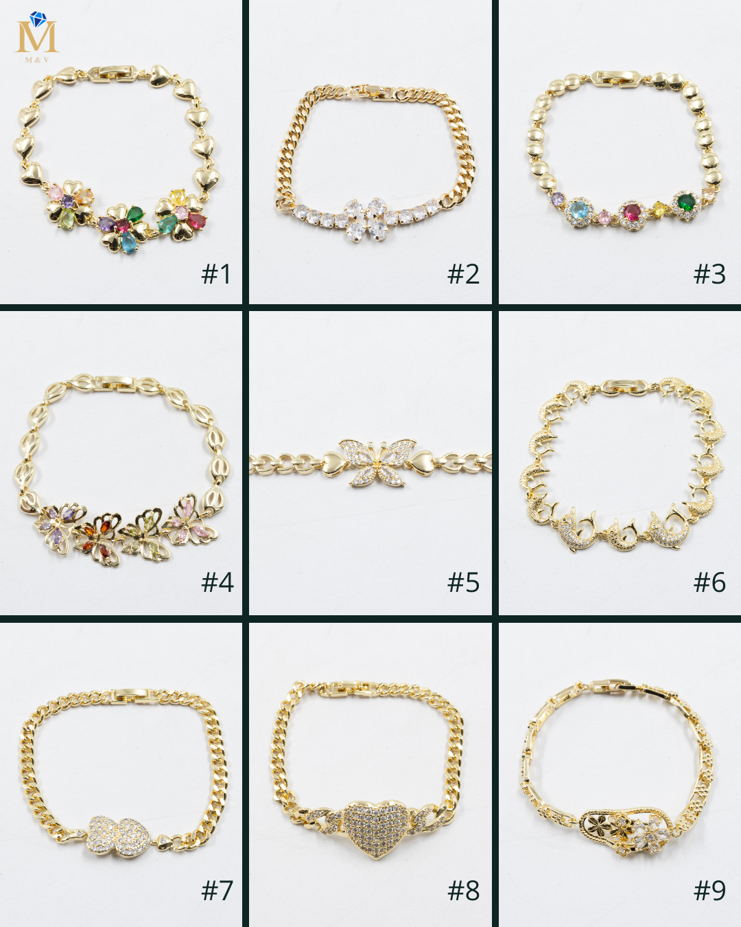 Pulseras Doradas con Piedras M5 Oro Laminado