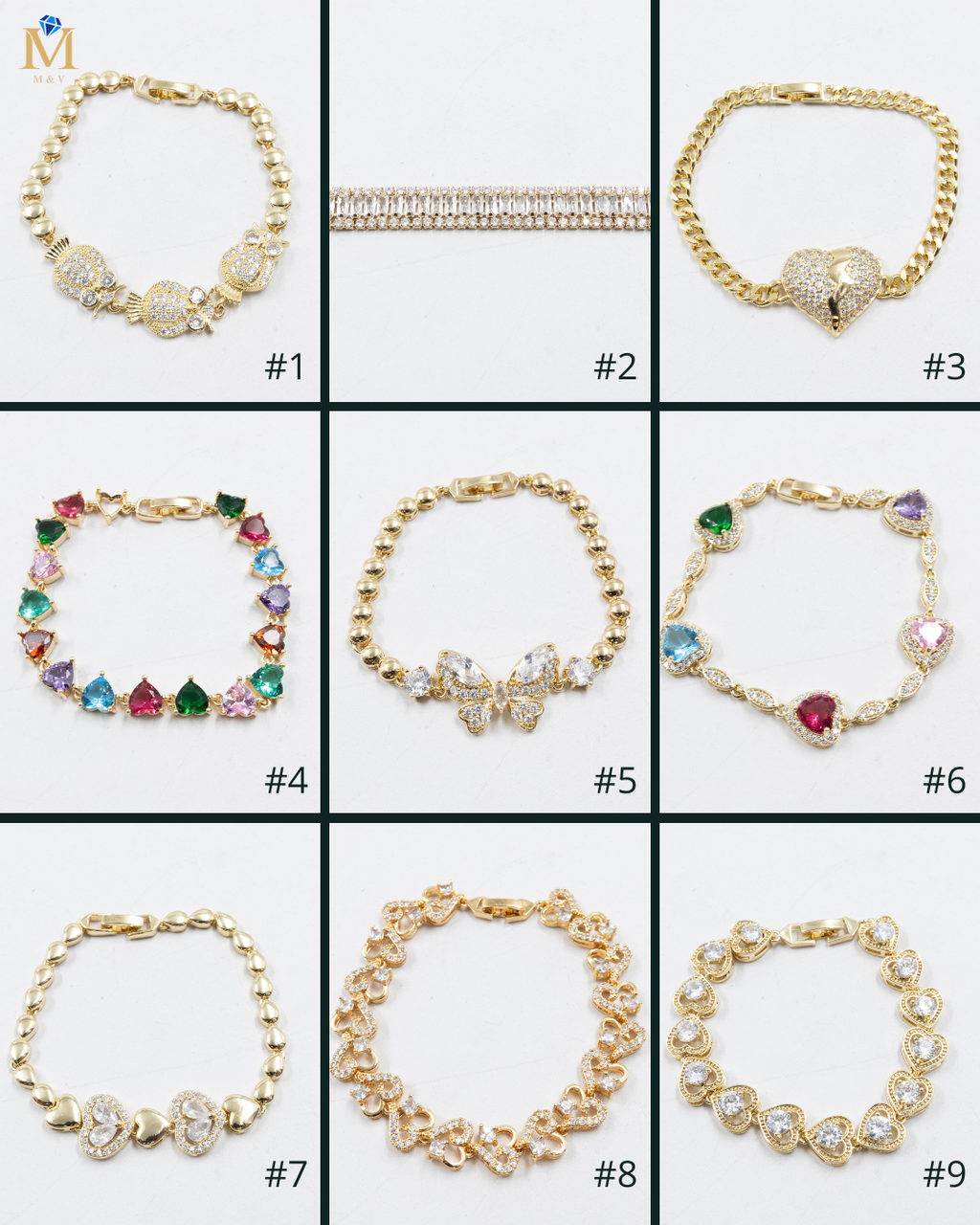 Pulseras Doradas con Piedras M12 Oro Laminado