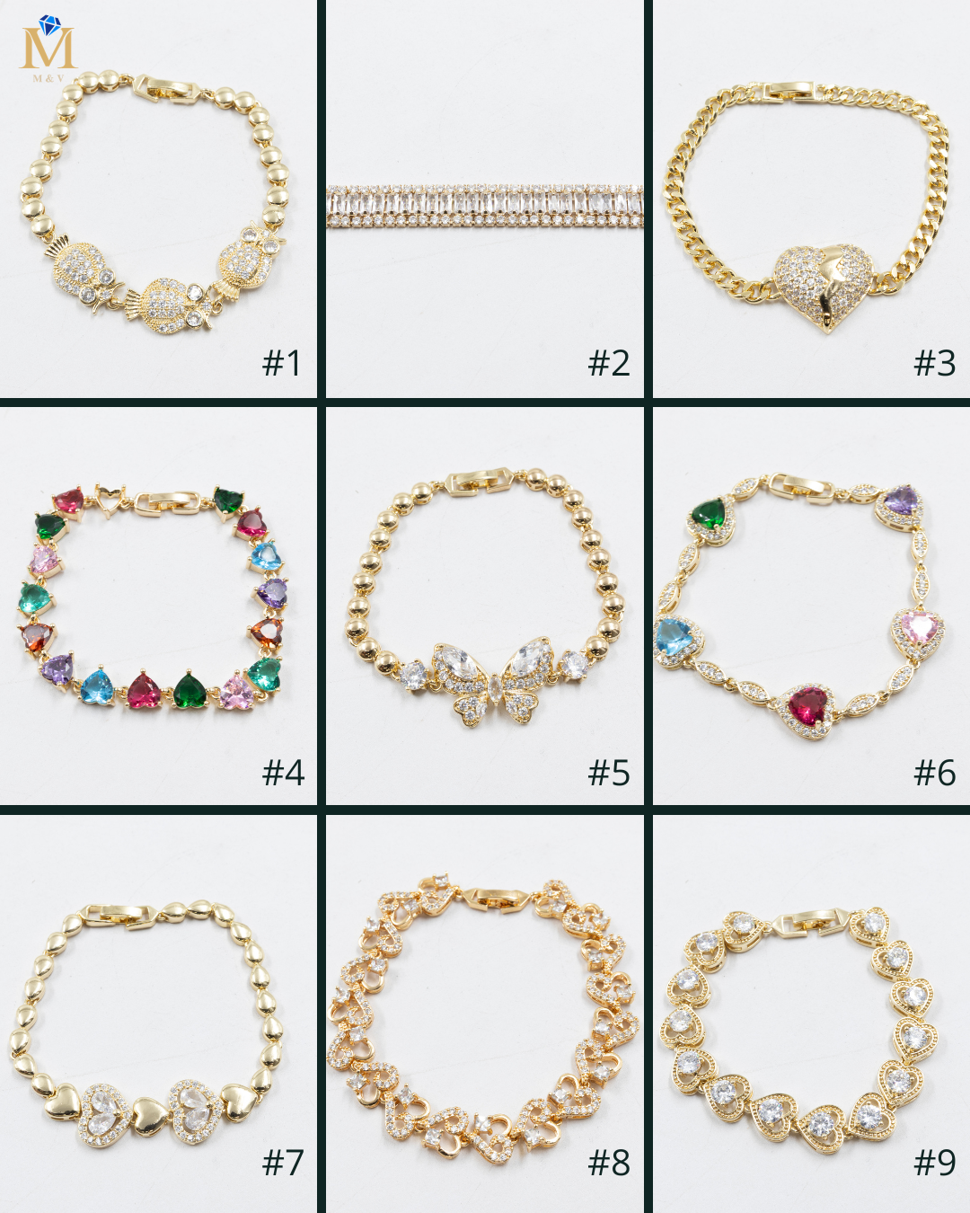 Pulseras Doradas con Piedras M12 Oro Laminado