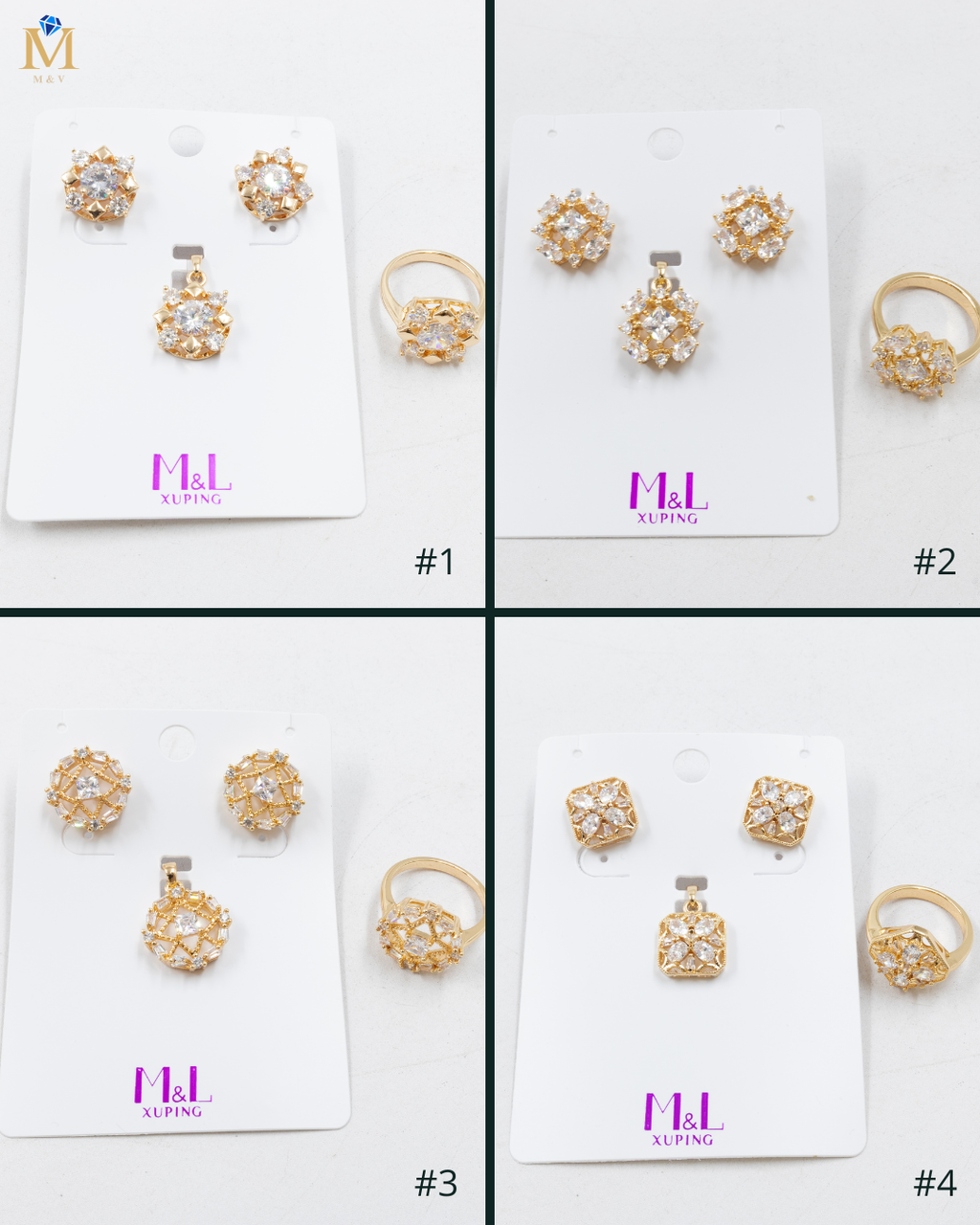 Conjunto de aretes, dije y anillo Oro Laminado