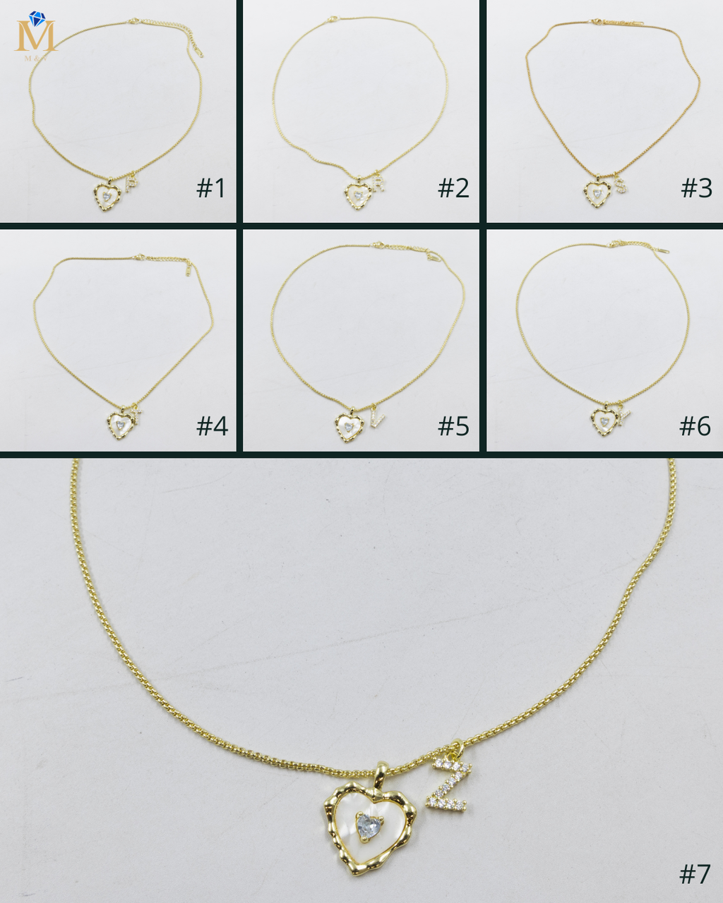 Collares Dorados con dije de Letra y corazon M3 Oro Laminado