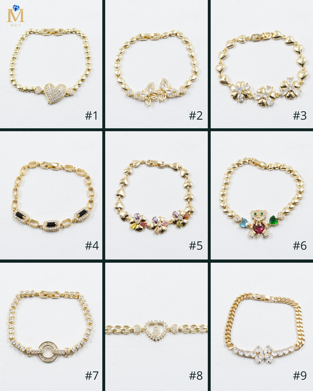 Pulseras Doradas con Piedras M7 Oro Laminado