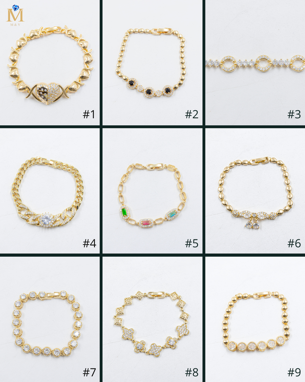 Cadenas de Pulseras Doradas con Piedras M2 Oro Laminado