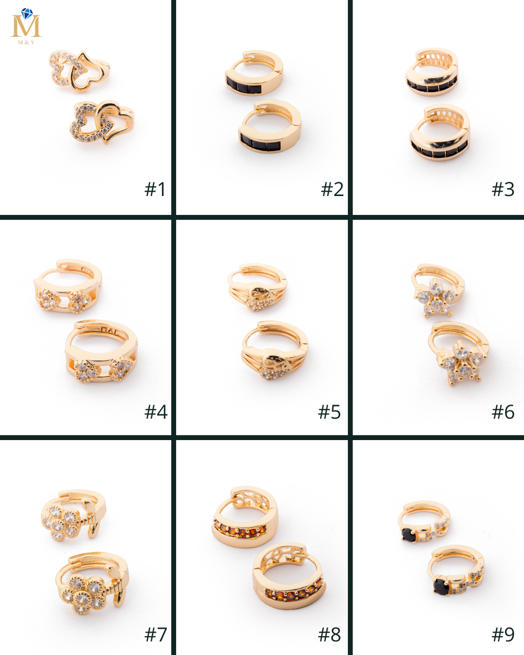 Aretes con piedras M6 Oro laminado