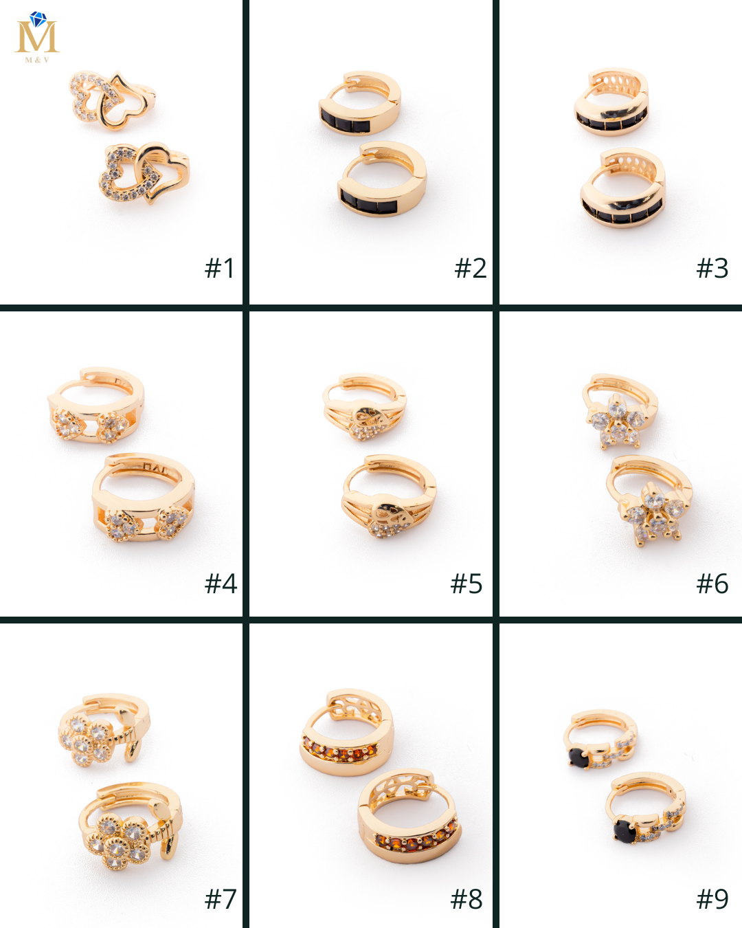 Aretes con piedras M6 Oro laminado