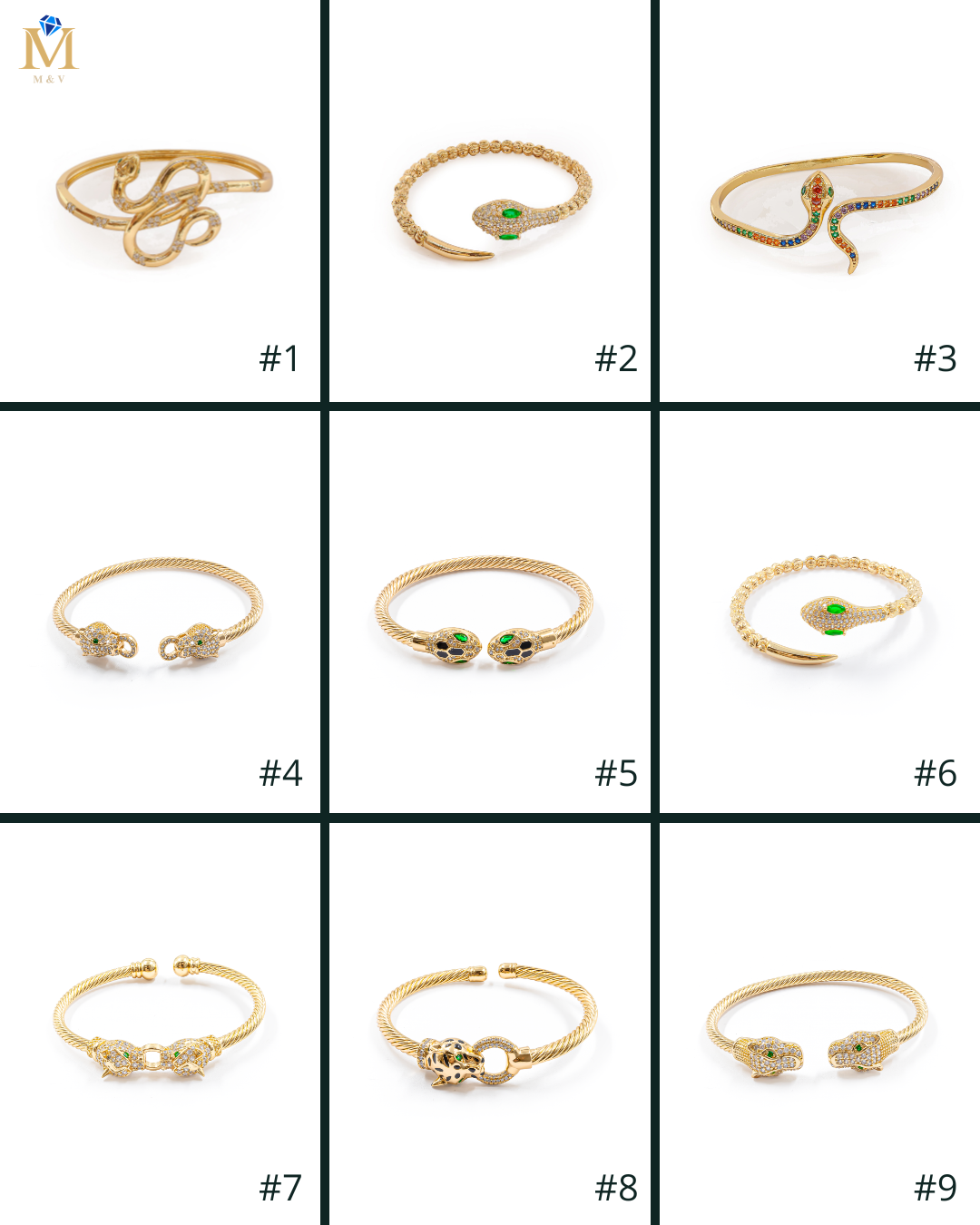Brazalete Dorado con Piedras M9 Oro Laminado