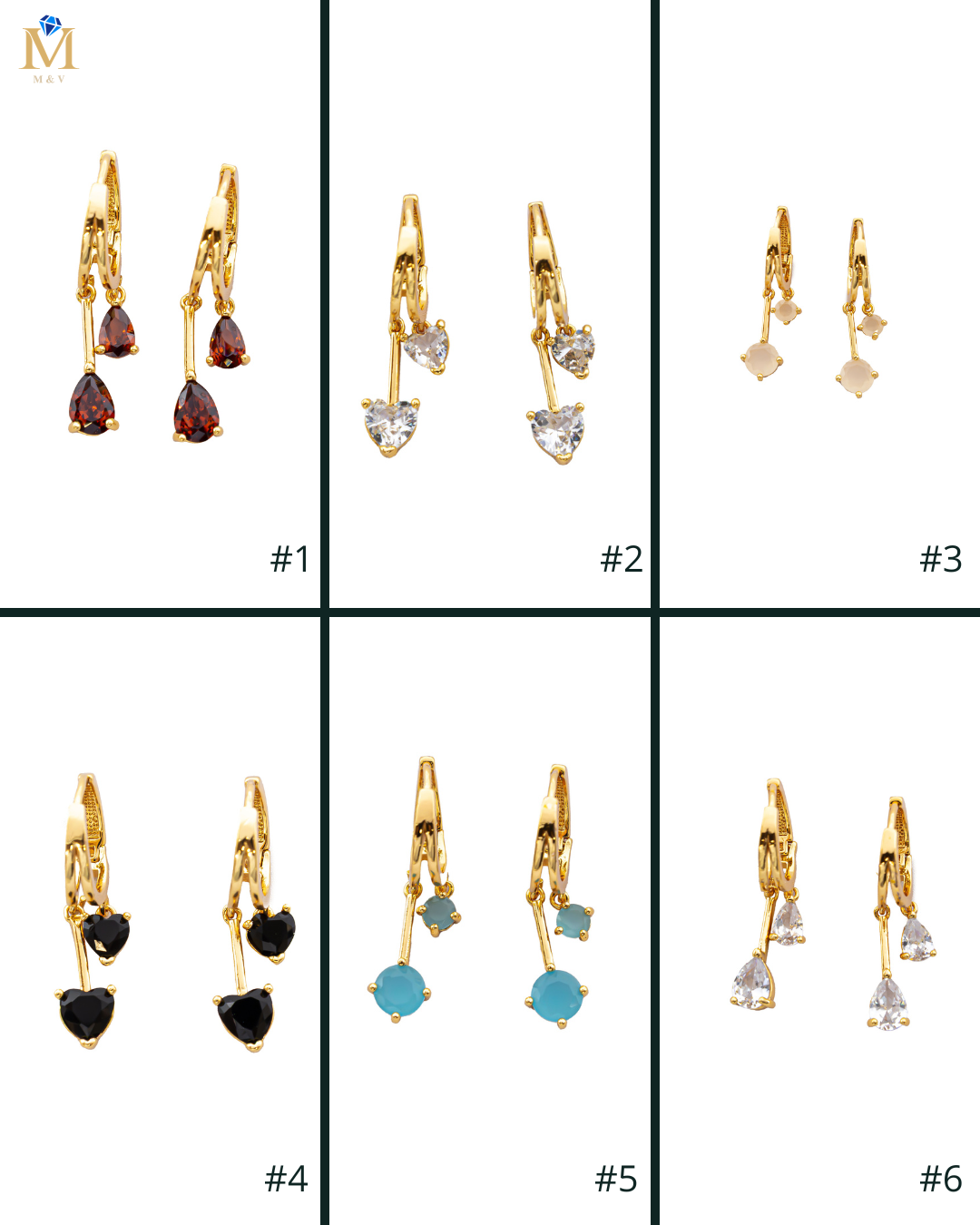 Aretes Dorados Largos con Piedra M2 Oro Laminado