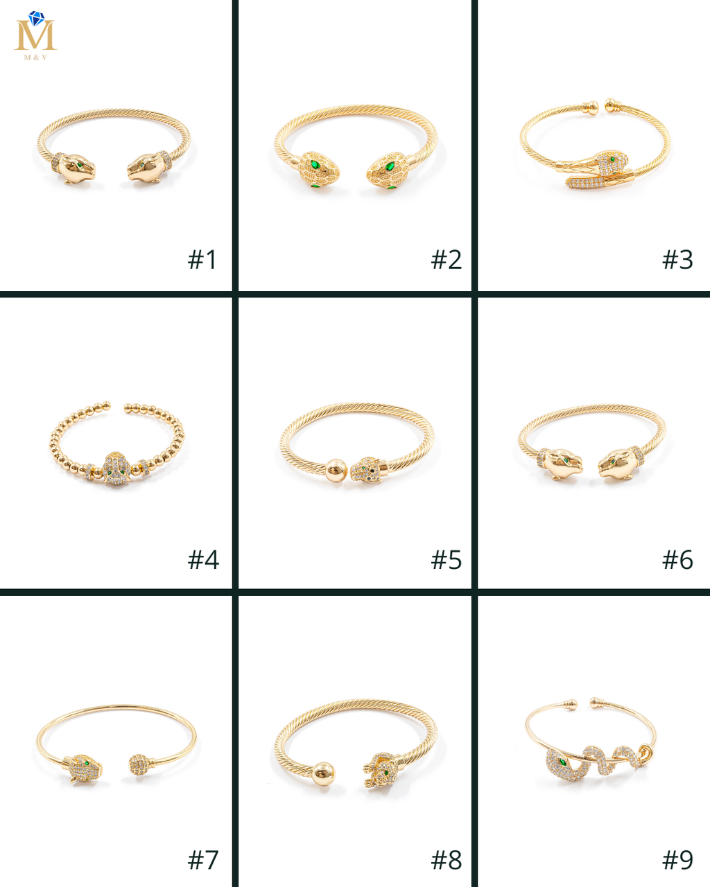 Brazalete Dorado con Piedras M7 Oro Laminado