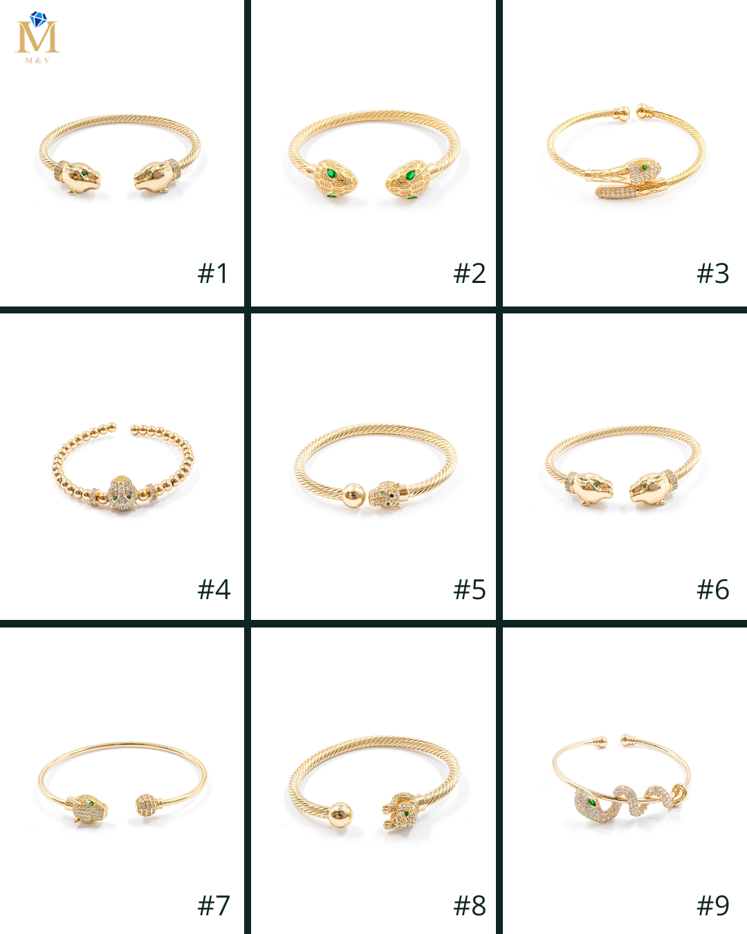 Brazalete Dorado con Piedras M7 Oro Laminado