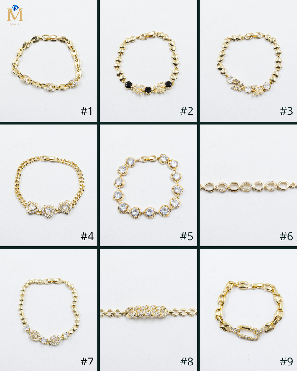 Cadenas de Pulseras Doradas con Piedras M6 Oro Laminado