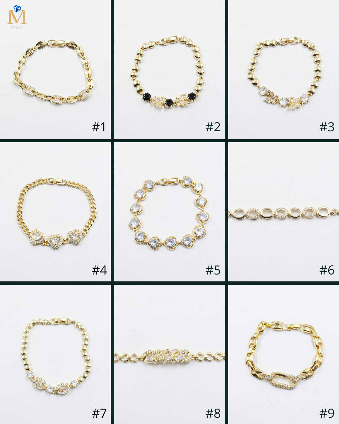 Cadenas de Pulseras Doradas con Piedras M6 Oro Laminado