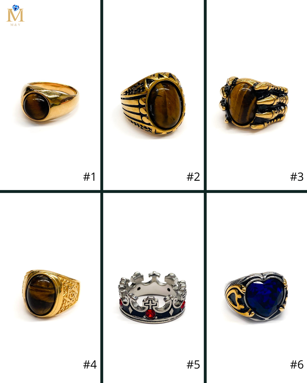Anillo Piedra Redonda Dorado y Plateado M3 Acero Inoxidable
