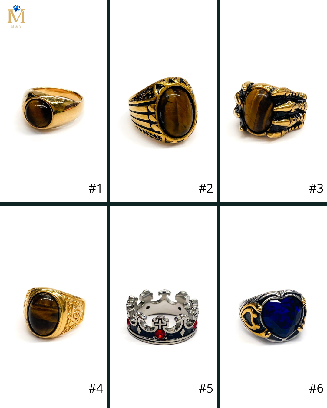Anillo Piedra Redonda Dorado y Plateado M3 Acero Inoxidable
