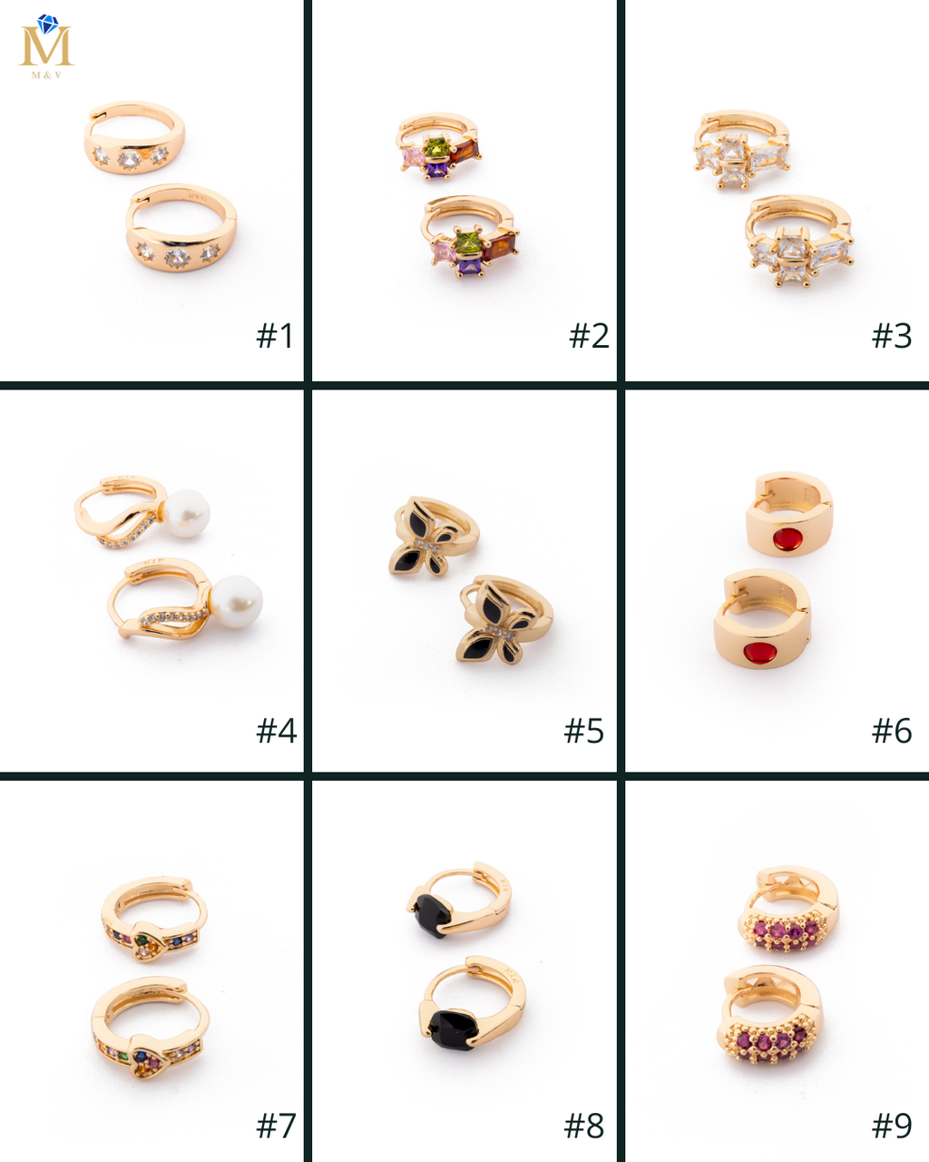 Aretes con piedras M2 Oro laminado