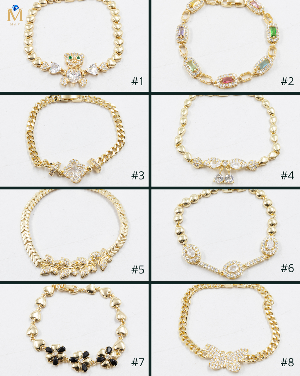 Pulseras Doradas con Piedras M8 Oro Laminado
