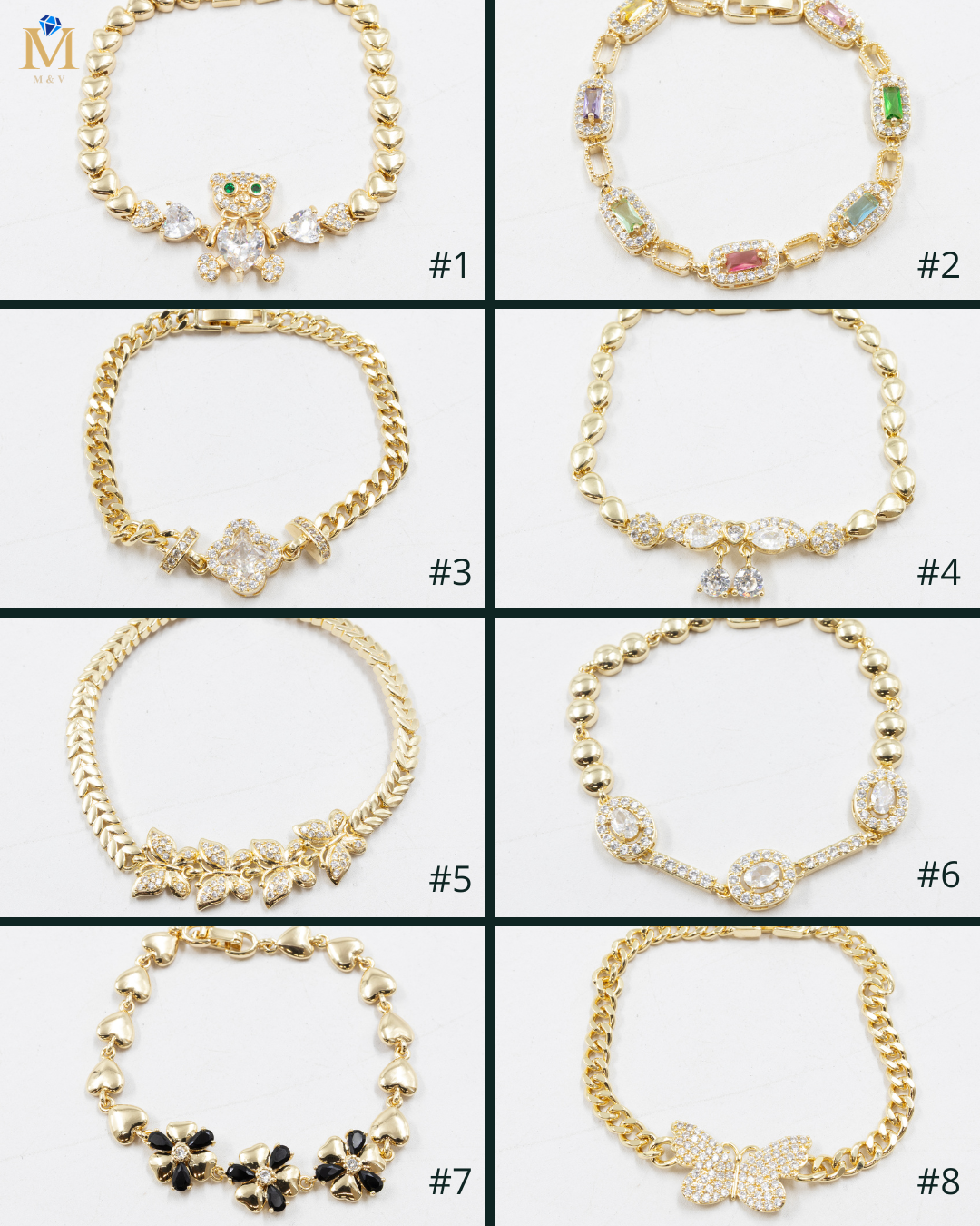 Pulseras Doradas con Piedras M8 Oro Laminado