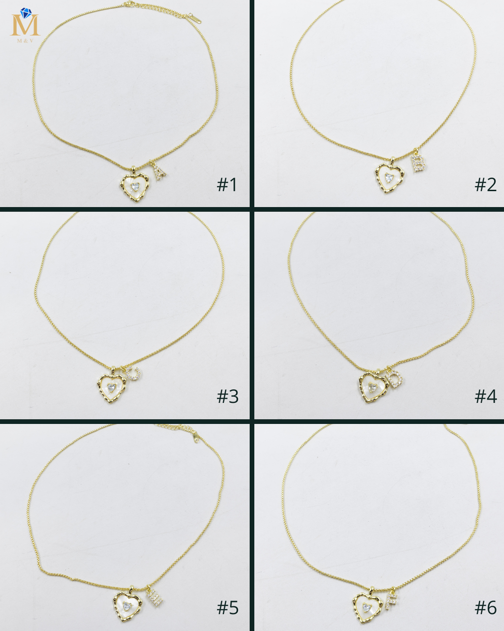 Collares Dorados con dije de Letra y corazon M1 Oro Laminado