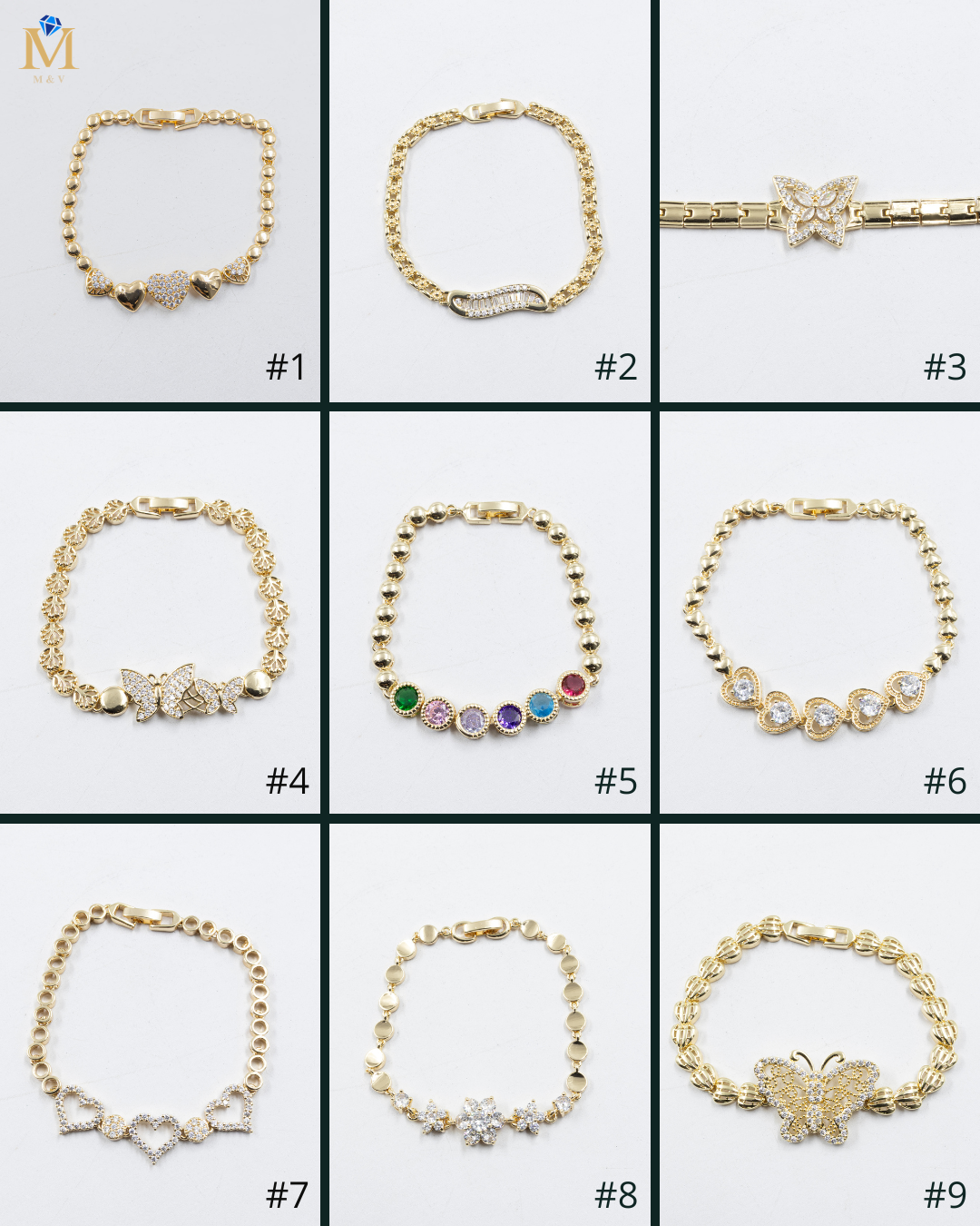 Cadenas de Pulseras Doradas con Piedras M3 Oro Laminado