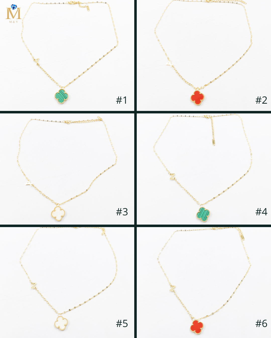 Collares Dorados con dijes de letra Y, Z y dije de Trebol M7 Oro Laminado