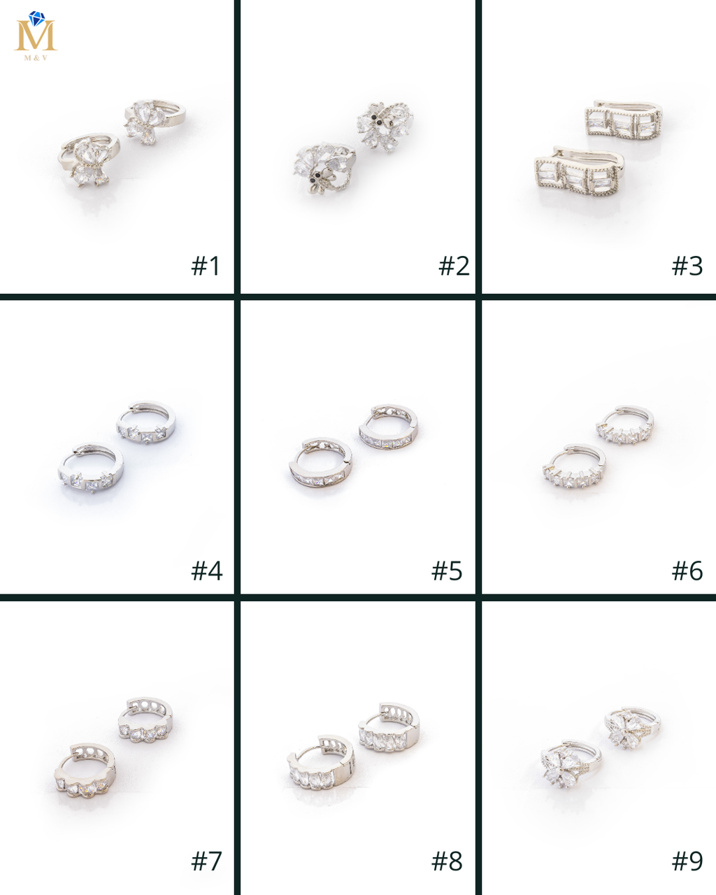 Aretes Plateados Huggies con Piedras Blancas M2 Oro Laminado