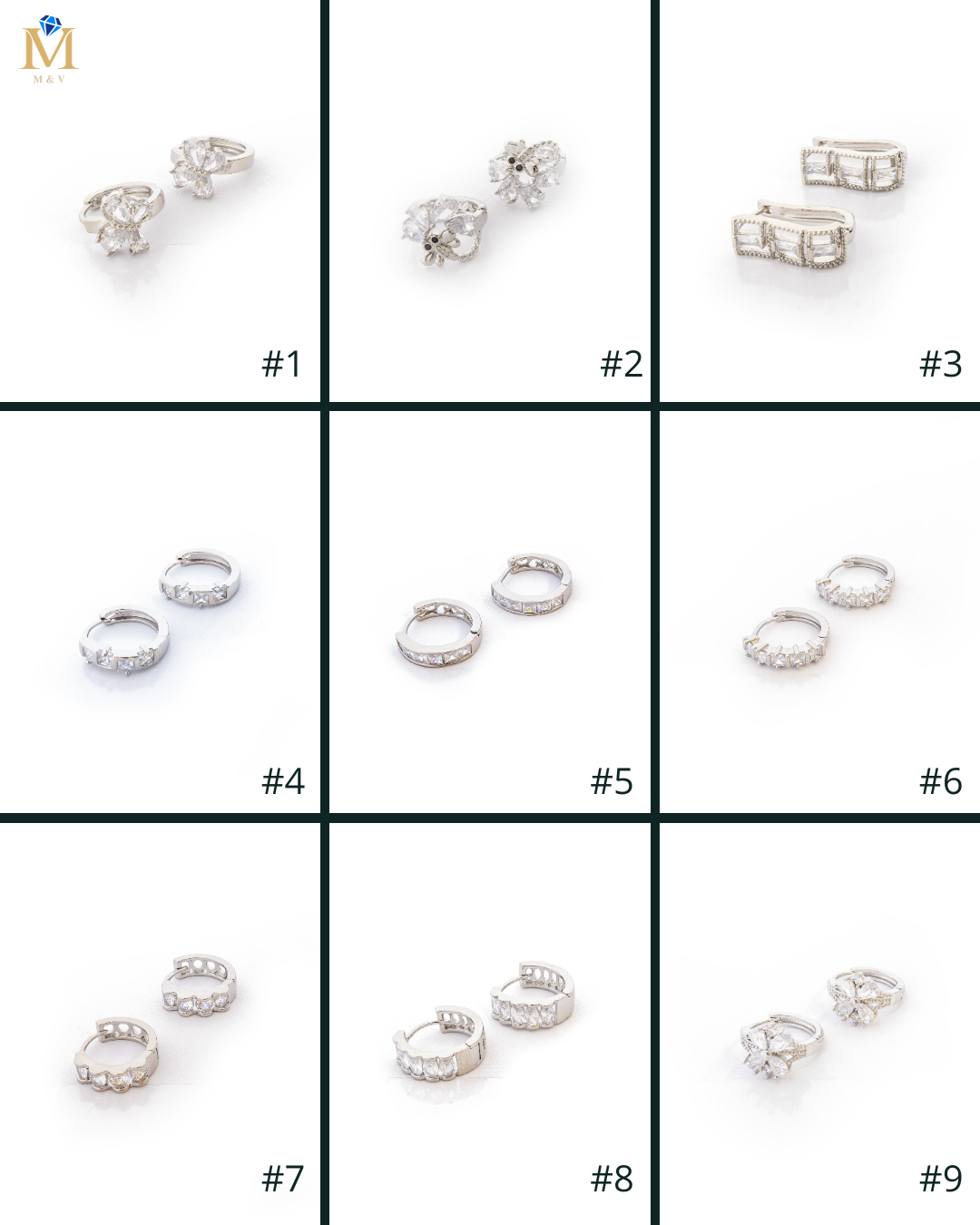Aretes Plateados Huggies con Piedras Blancas M2 Oro Laminado