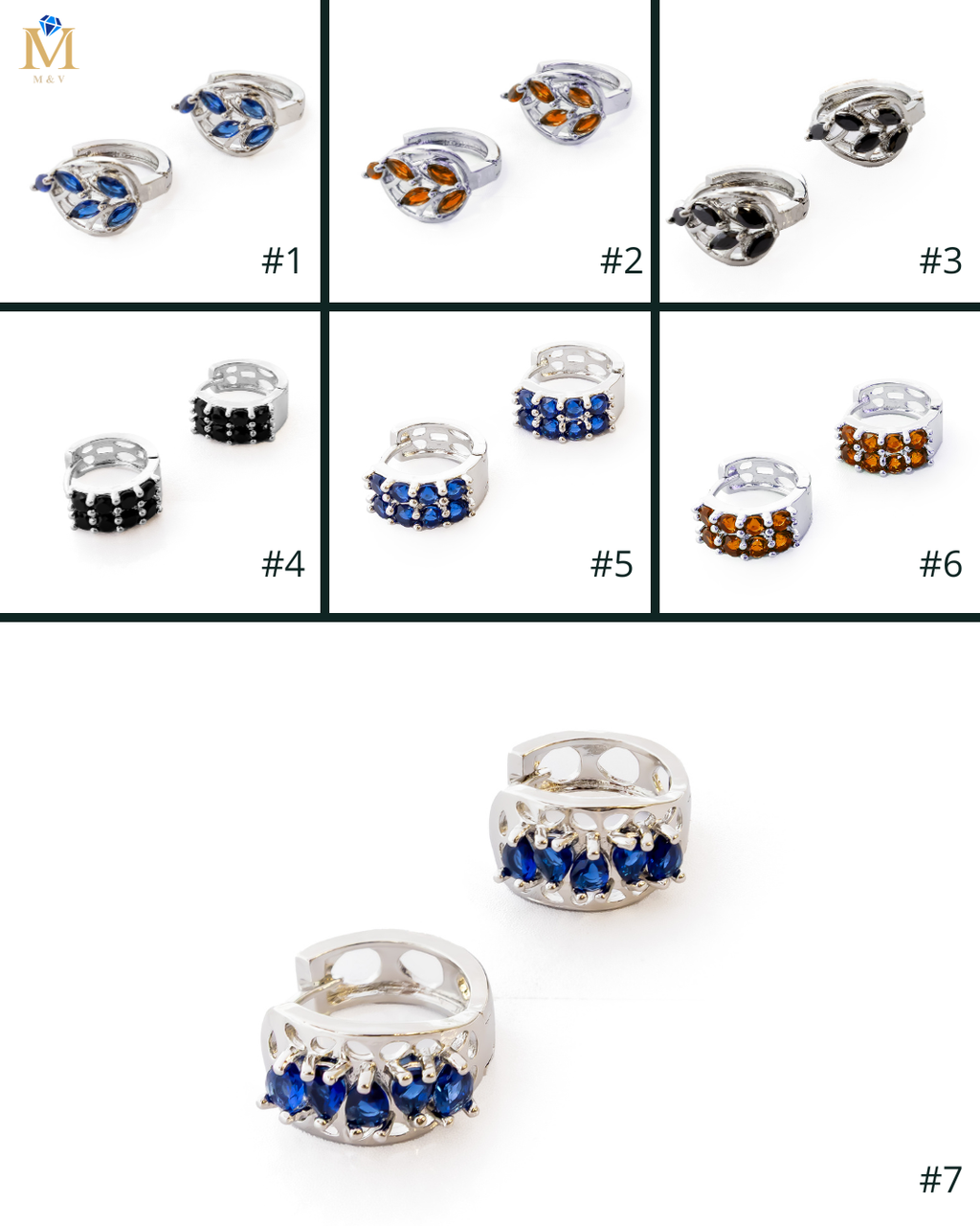 Aretes Plateados Huggies con Piedras Diferentes Colores M18 Oro Laminado