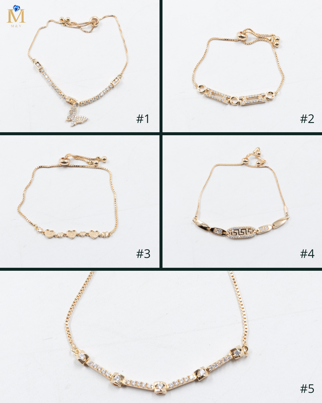 Pulsera Oro Rosado Ajustable con Piedras Oro Laminado