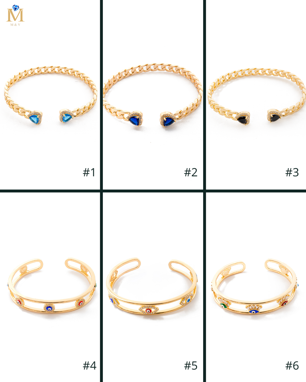 Brazalete Dorado con Piedras M3 Oro Laminado