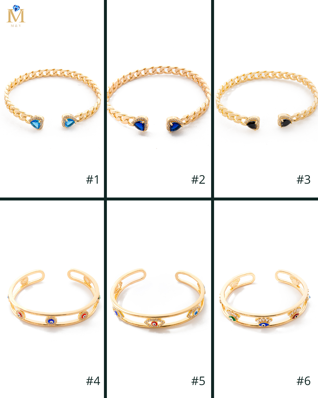 Brazalete Dorado con Piedras M3 Oro Laminado