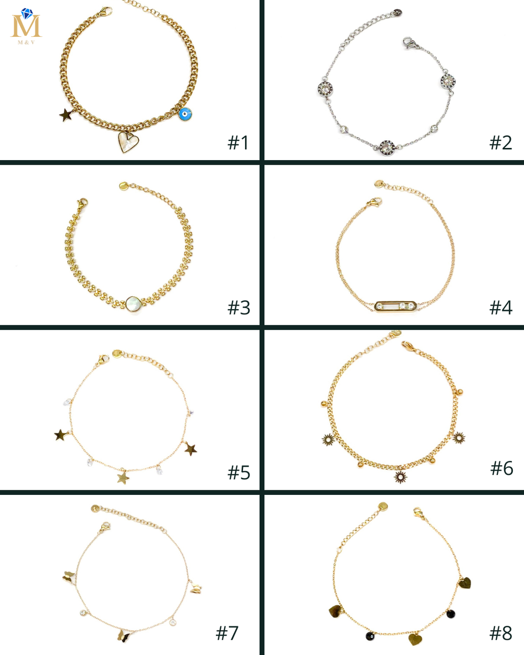 Pulsera Dorada con Dije - M3 Oro Laminado