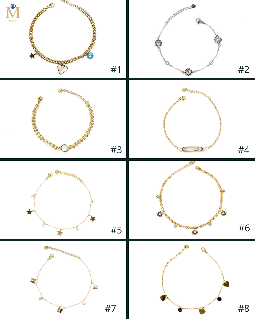 Pulsera Dorada con Dije - M3 Oro Laminado