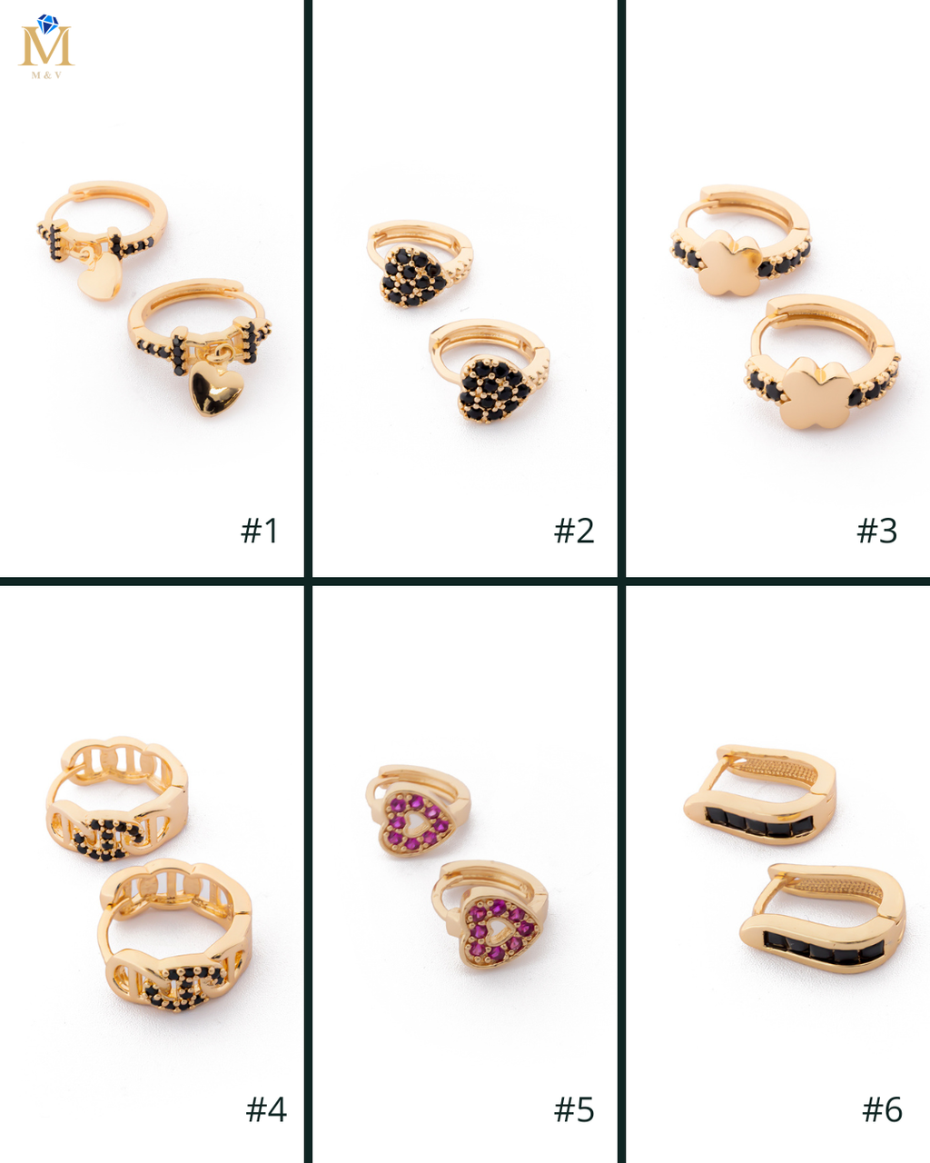 Aretes con piedras M10 Oro laminado