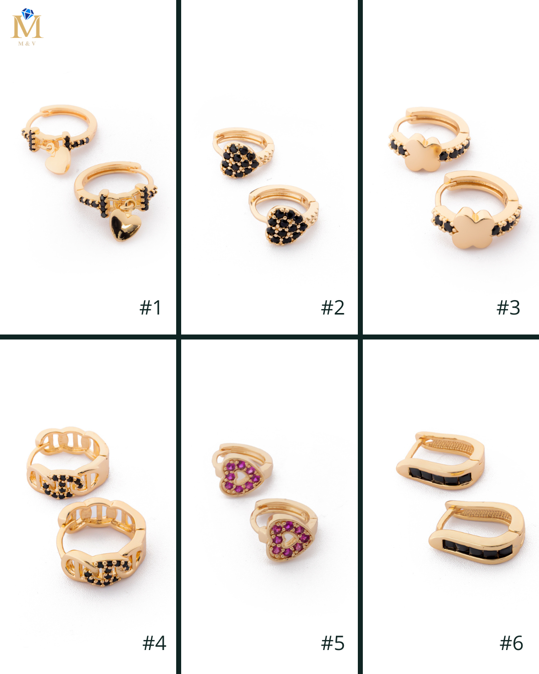 Aretes con piedras M10 Oro laminado