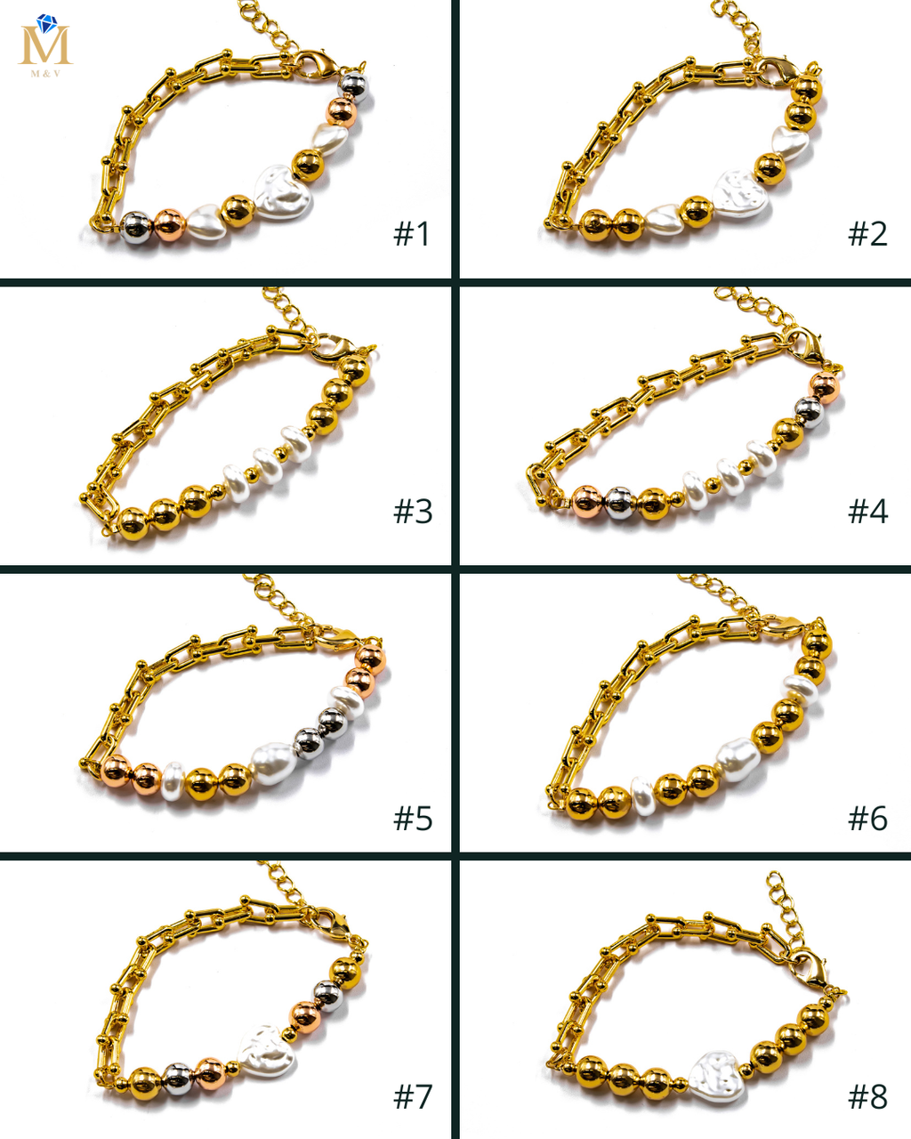 Pulsera Dorada con cuentas y dije - M1 Oro Laminado