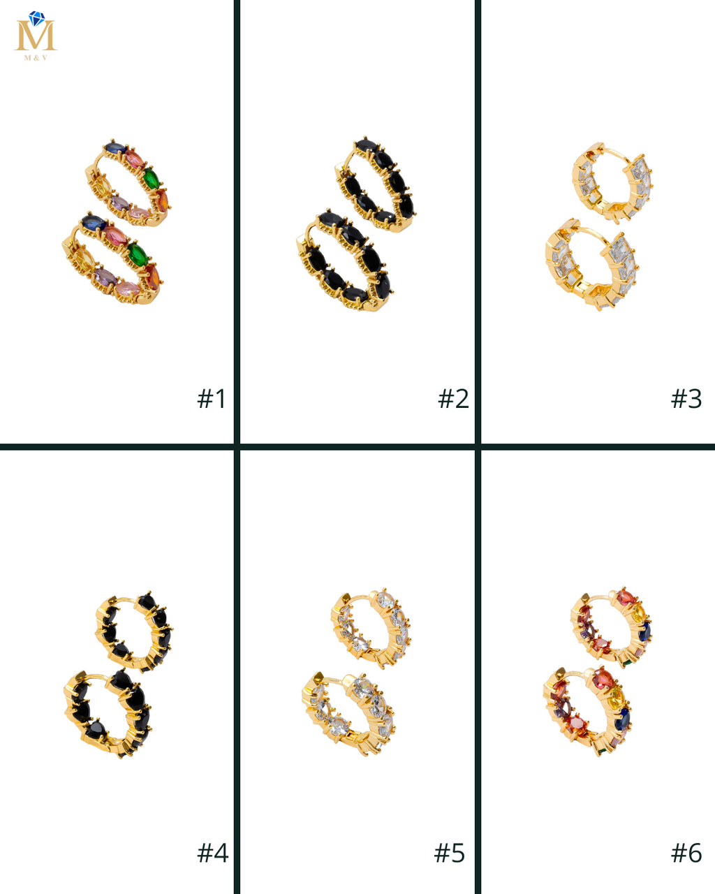 Aretes Huggies con Piedras M4 Oro Laminado