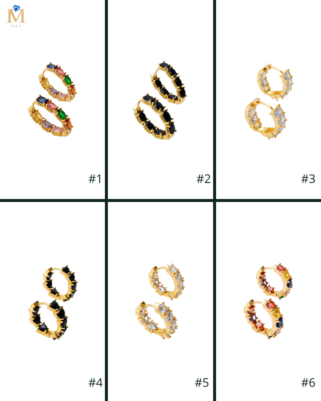 Aretes Huggies con Piedras M4 Oro Laminado