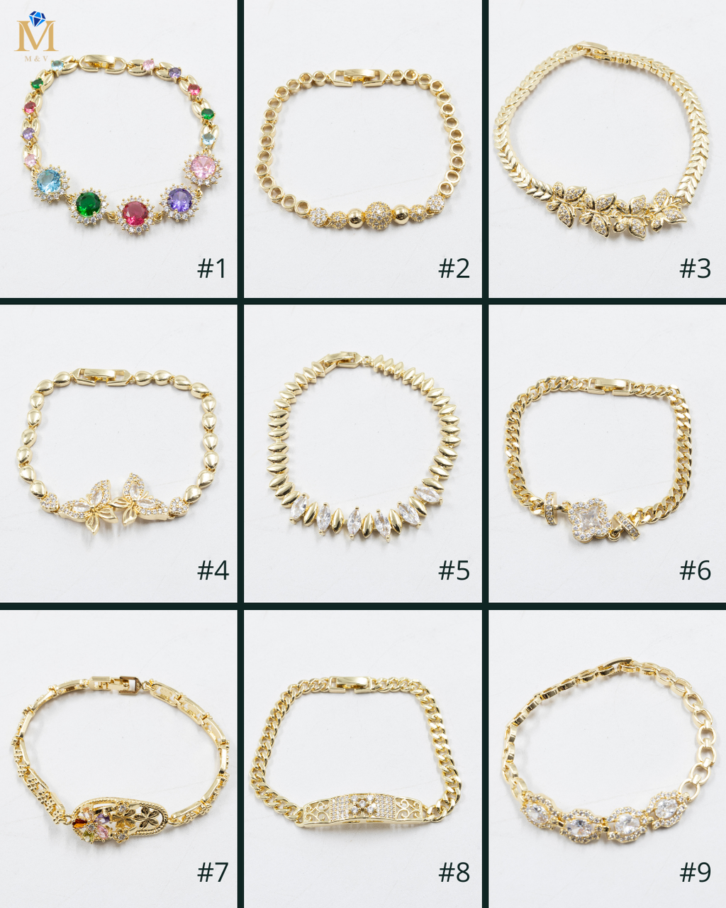 Pulseras Doradas con Piedras M3 Oro Laminado
