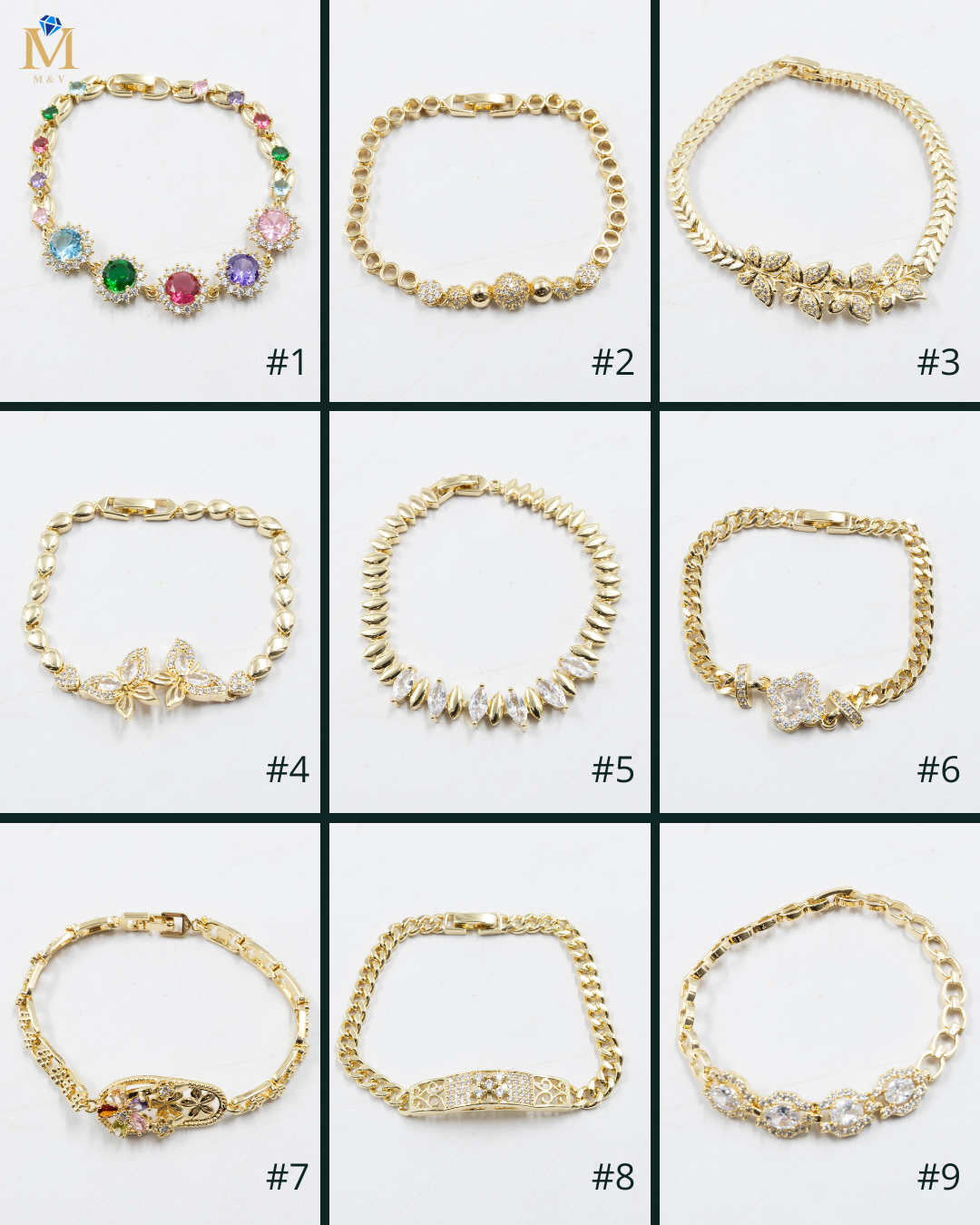Pulseras Doradas con Piedras M3 Oro Laminado