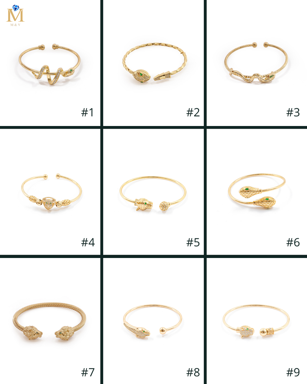 Brazalete Dorado con Piedras M5 Oro Laminado
